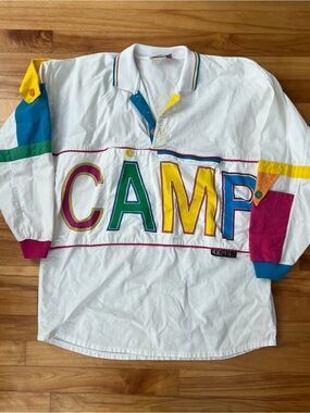 White Colorblock 'CAMP' Rugby Pullover Sweatshirt